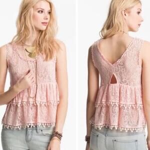 Free People Pink Tiered Embellished Blouse